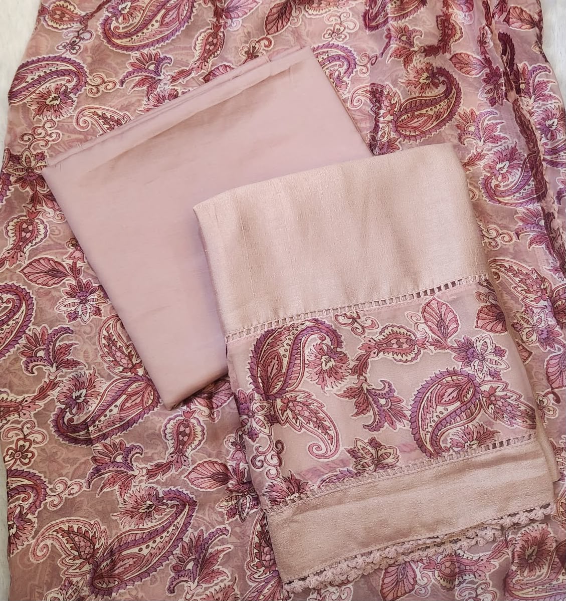 Lavender Floral Trim Palazzo Suit