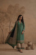 Green Hand Block Printed Maheshwari Silk Suit Set with Dupatta
