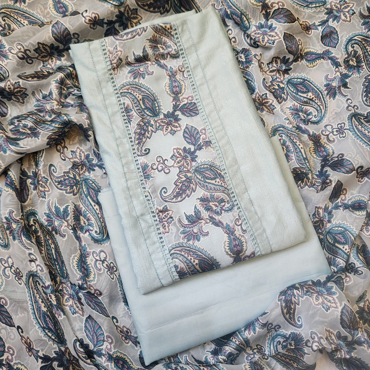 Lavender Floral Trim Palazzo Suit