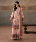Tea Pink Printed & Embroidered 3-Piece Lawn Suit with Floral Kurta & Wide-Leg Trousers